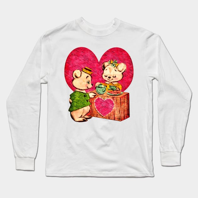 Vintage Retro Cute Valentine Bears Long Sleeve T-Shirt by PUFFYP